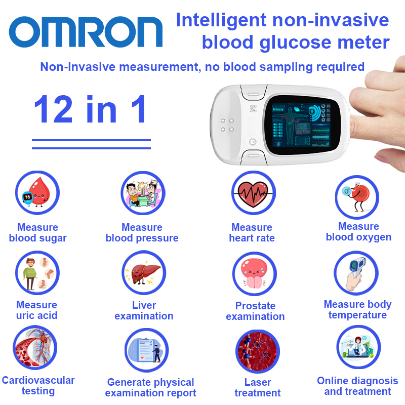 【12-in-1】Misuratore di glicemia intelligente e non invasivo ( Misurazione non invasiva della glicemia + misurazione della pressione sanguigna + misurazione dell'acido urico + misurazione della temperatura corporea + generazione di report di esame fisico + diagnosi e trattamento online + test di funzionalità epatica + test cardiovascolare + misurazione della frequenza cardiaca + trattamento laser + esame della prostata + misurazione dell'ossigeno nel sangue )